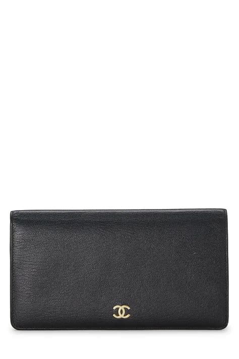 chanel black calfskin long wallet small c's|CHANEL.